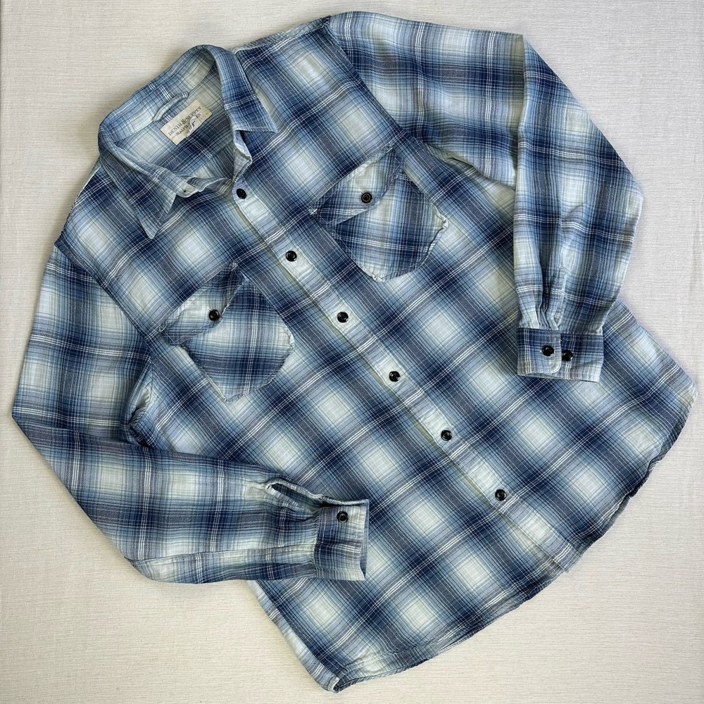 Denim & Supply Ralph Lauren Shadow Plaid Men XL Blue White Western